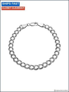 925 Sterling Silver 6mm Double Link Chain Bracelet for Charms Italian